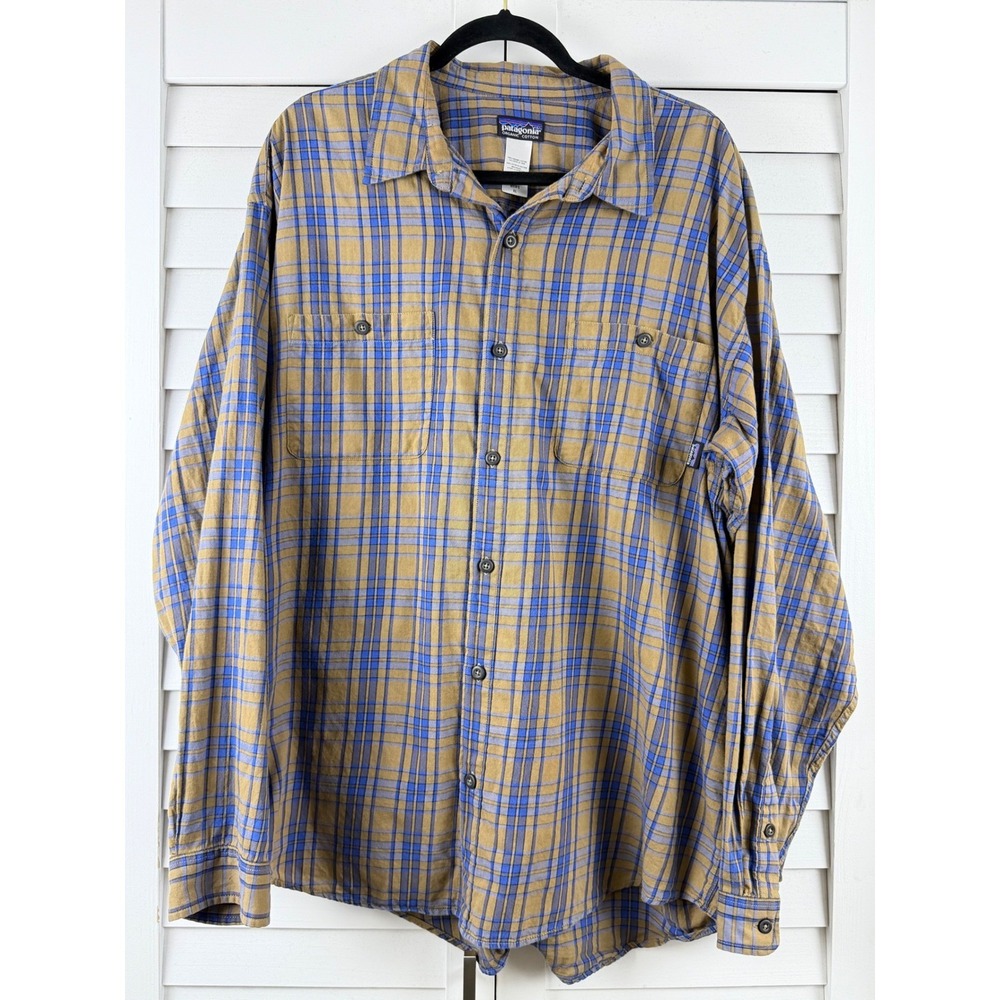 Patagonia Button‎ Down Shirt Mens XL Brown Plaid Organic Cotton Flannel